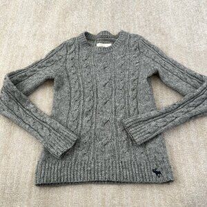 Abercrombie & Fitch Grey Wool Blend Cable Knit Sweater L